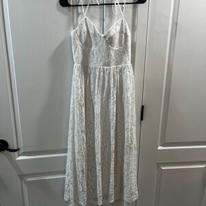 Lulu's White Lace Strapless Midi Dress